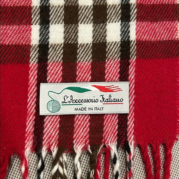 WINTER SALE Red and Brown Nova Check Large Wrap Scarf Italy - Picture 2 of 4